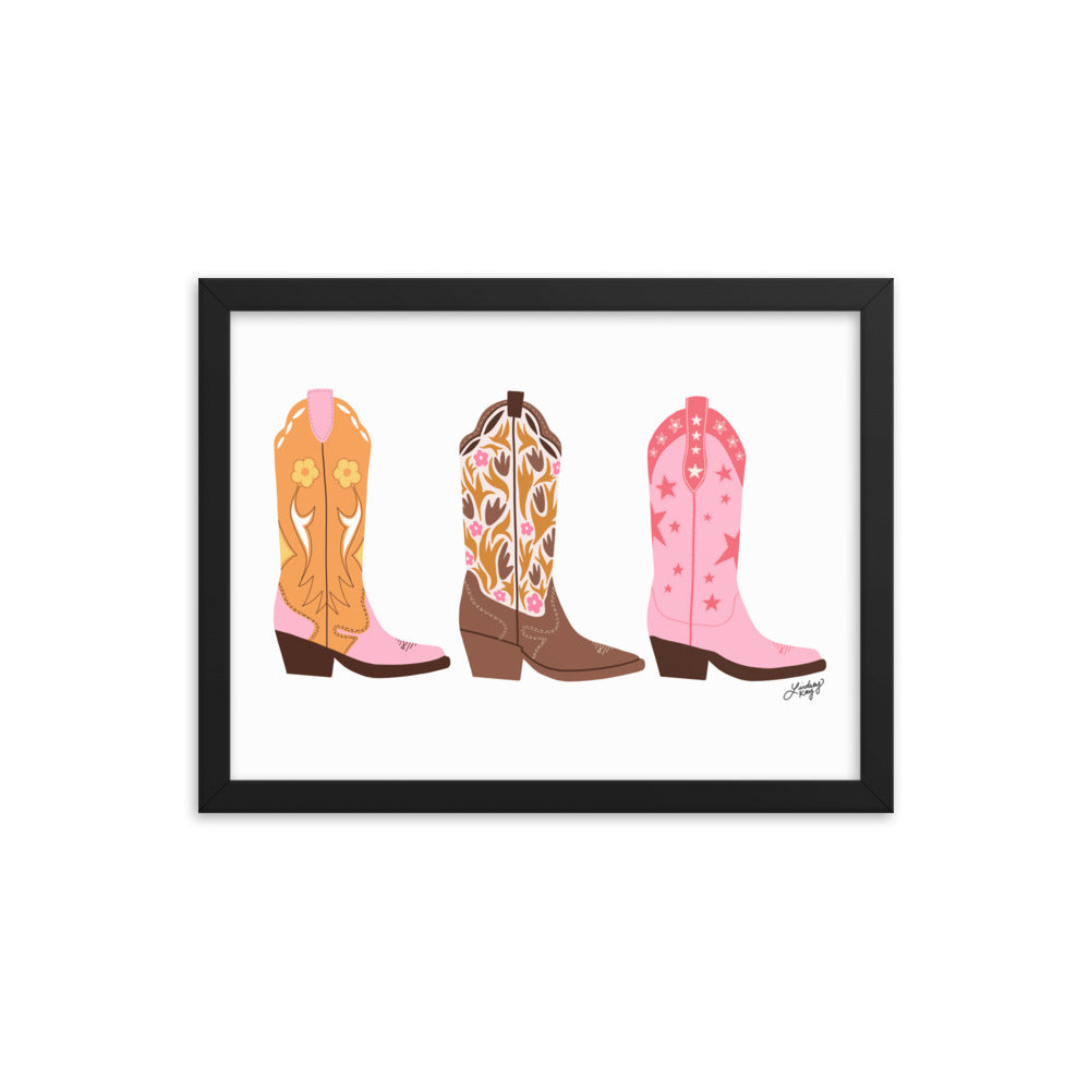 Cowboy Boots Illustration - Framed Matte Print